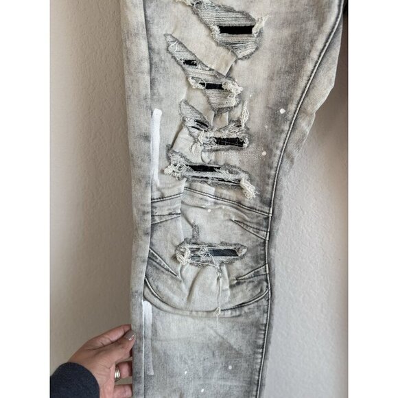 Smoke Rise Men's 36x34 Distressed Ripped Taper Denim Frost Gray Stretch Jeans - Picture 4 of 10